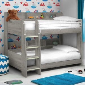 Domino - Single -Kids Bunk Bed with Storage - Grey - Wood and Metal - 3ft - Happy Beds