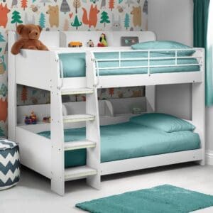 Domino - Single - Kids White Wooden and Metal Storage Bunk Bed Frame - 3ft - Happy Beds