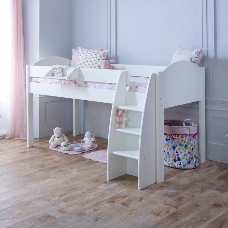 Eli - White Kids Mid Sleeper Bed - Wooden - 3ft - Happy Beds