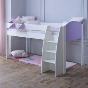 Eli - White and Lilac Kids Mid Sleeper Bed - Wooden - 3ft - Happy Beds