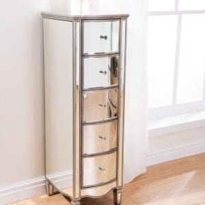 Elysee - Mirrored 5 Drawer Tall Chest - Mirror - Glass - Happy Beds