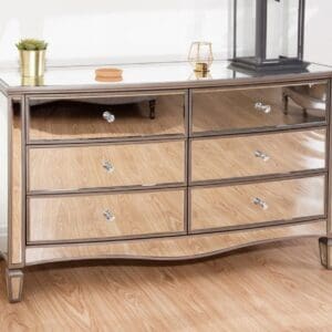 Elysee - Mirrored 6 Drawer Wide Chest - Mirror - Glass - Happy Beds