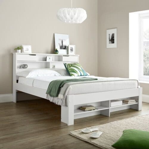 Fabio - Double - Bookcase Storage Bed - White - Wood - 4ft6 - Happy Beds