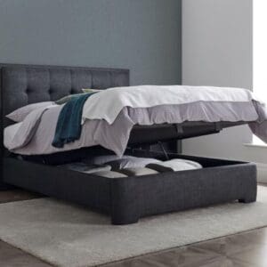 Falstone - Double - Ottoman Storage Bed - Dark Grey - Fabric - 4ft6 - Happy Beds