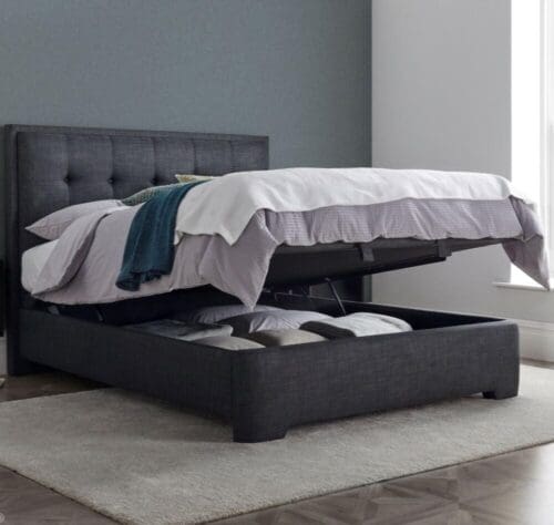 Falstone - Double - Ottoman Storage Bed - Dark Grey - Fabric - 4ft6 - Happy Beds