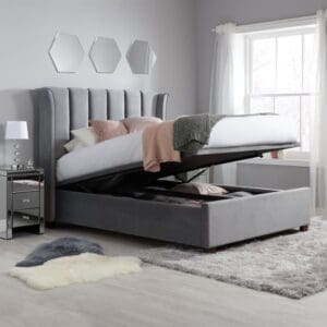 Fenton - Double - Ottoman Bed - Grey - Velvet - 4ft6 - Happy Beds