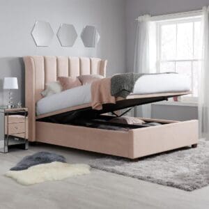 Fenton - King Size - Ottoman Bed - Pink - Velvet - 5ft - Happy Beds