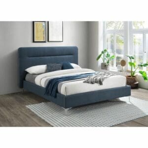 Finn - Double - Blue - Fabric - Low Foot-End Bed - 4ft6 - Happy Beds