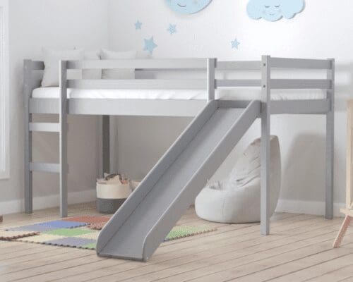 Frankie - Single - Mid Sleeper with Slide - Grey - Wooden - 3ft - Happy Beds