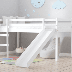 Frankie - Single - Mid Sleeper with Slide - White - Wooden - 3ft - Happy Beds