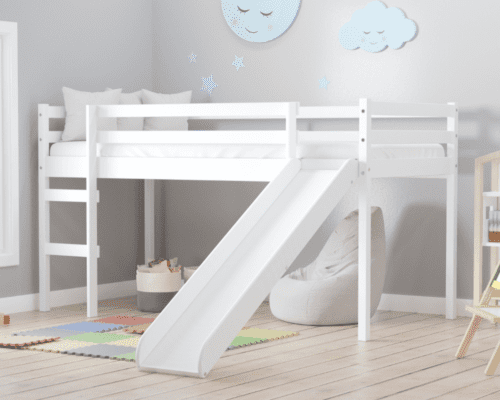 Frankie - Single - Mid Sleeper with Slide - White - Wooden - 3ft - Happy Beds