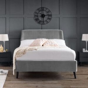 Frida - Double - Grey - Velvet - Low Foot-End Bed - 4ft6 - Happy Beds