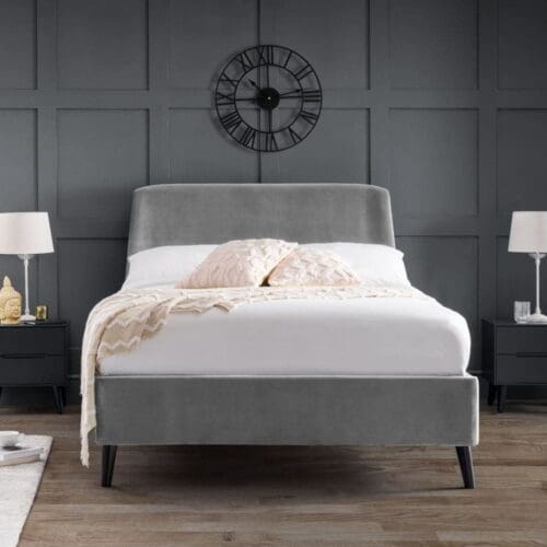 Frida - Double - Grey - Velvet - Low Foot-End Bed - 4ft6 - Happy Beds