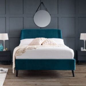 Frida - Double - Teal Blue - Velvet - Low Foot-End Bed - 4ft6 - Happy Beds