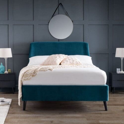 Frida - Double - Teal Blue - Velvet - Low Foot-End Bed - 4ft6 - Happy Beds