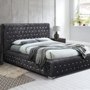 Grande - Double -Black - Crushed Velvet - 4ft6 - Happy Beds