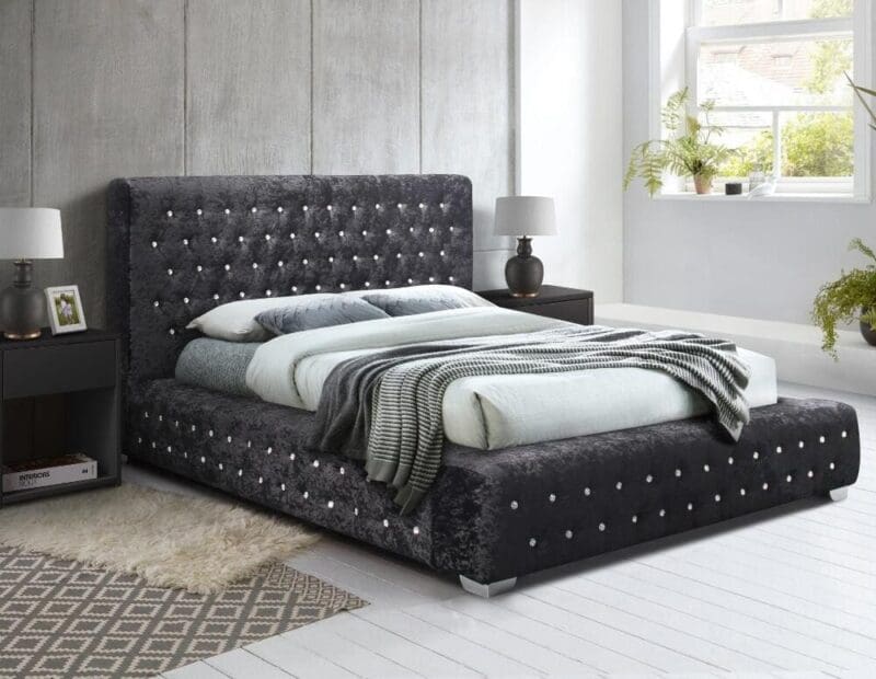 Grande - Double -Black - Crushed Velvet - 4ft6 - Happy Beds