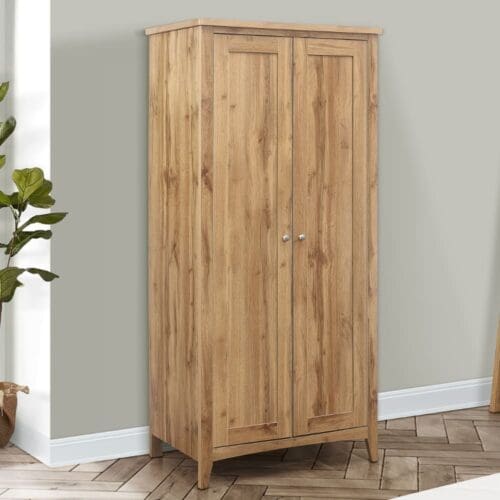 Hampstead - 2 Door Wardrobe - Oak - Wooden - Happy Beds