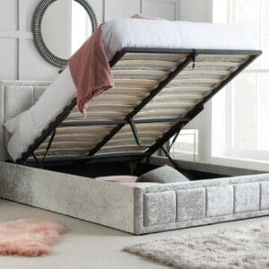 Hannover - King Size - Ottoman Bed - Light Grey - Velvet - 5ft - Happy Beds