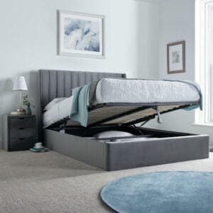 Harper - Super King Size - Winged Ottoman Storage Bed - Grey - Velvet - 6ft - Happy Beds