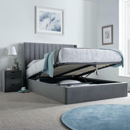 Harper - Super King Size - Winged Ottoman Storage Bed - Grey - Velvet - 6ft - Happy Beds