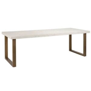 Herringbone Whitebone Brass Dining Table