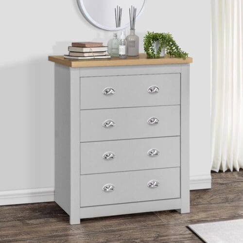 Highgate - 4 Drawer Chest - Grey/Oak - Wooden - Happy Beds