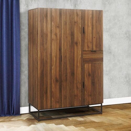 Houston - 4 Door Wardrobe - Walnut - Wooden/Metal - Happy Beds