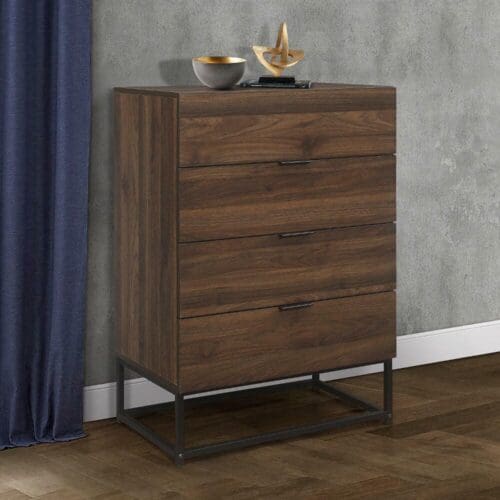 Houston - 4 Drawer Chest - Walnut - Wooden/Metal - Happy Beds