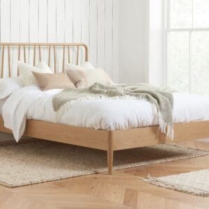 Jesper - Double - Spindle Bed - Oak - Wooden - 4ft6 - Happy Beds