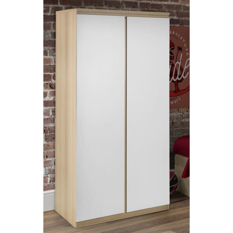 Jupiter - 2 Door Wardrobe - Oak/White - Wooden - Happy Beds