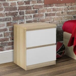 Jupiter - 2 Drawer Bedside Table - Oak/White - Wooden - Happy Beds