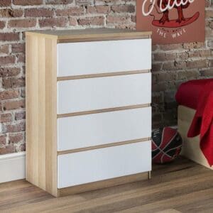 Jupiter - 4 Drawer Chest - Oak/White - Wooden - Happy Beds