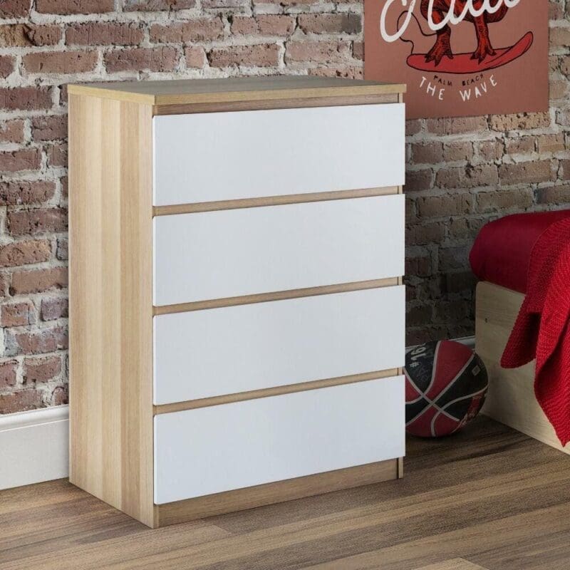 Jupiter - 4 Drawer Chest - Oak/White - Wooden - Happy Beds