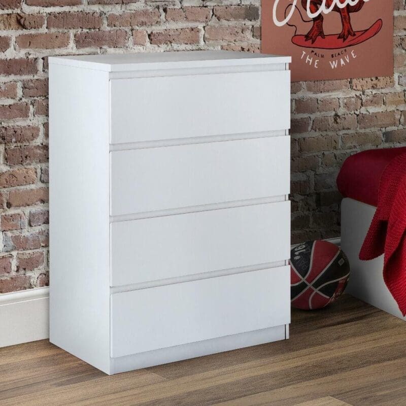 Jupiter - 4 Drawer Chest - White - Wooden - Happy Beds