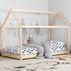 Kids House Frame Bed- Single - Pine - Wood - 3ft - Happy Beds