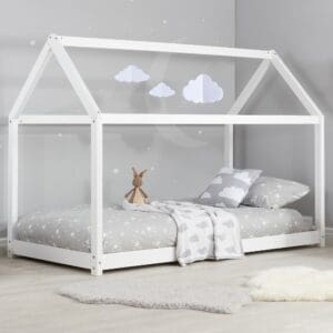 Kids House Shaped Bed Frame Bed - White - Wood - 3ft - Happy Beds