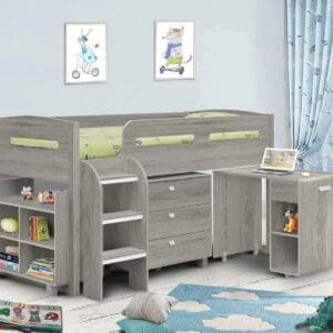 Kimbo - Single - Kids Mid Sleeper Cabin Bed - Grey - Wood - 3ft - Happy Beds