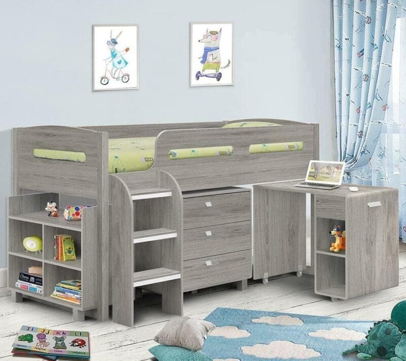 Kimbo - Single - Kids Mid Sleeper Cabin Bed - Grey - Wood - 3ft - Happy Beds