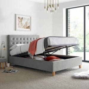 Kingham - Small Double - Ottoman Storage Bed - Grey - Velvet - 4ft - Happy Beds