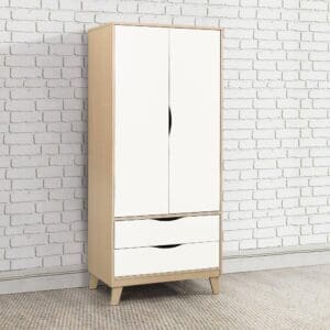 Kingston - 2 Door 2 Drawer Wardrobe - Beech/White - Happy Beds