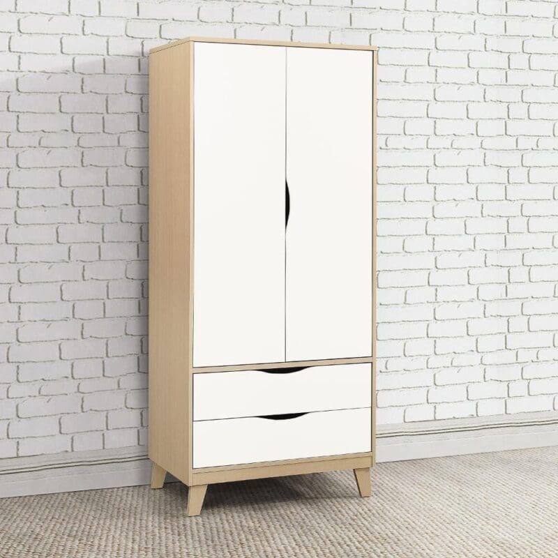 Kingston - 2 Door 2 Drawer Wardrobe - Beech/White - Happy Beds