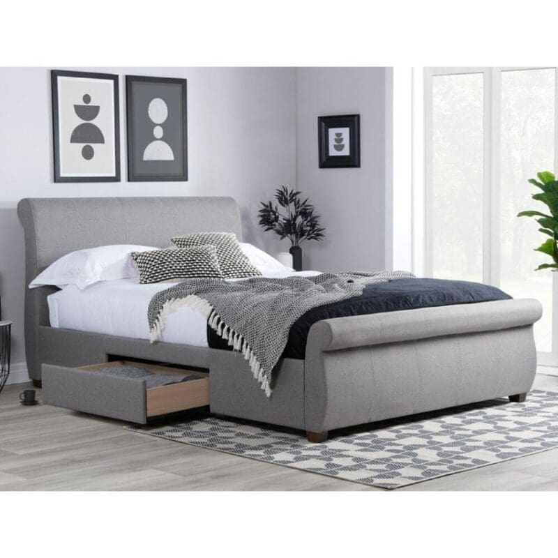 Lancaster - King Size - 2 Drawer Storage Bed - Grey - Fabric - 5ft - Happy Beds