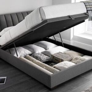 Lanchester - Double - Ottoman Storage Bed - Elephant Grey - Fabric - 4ft6 - Happy Beds