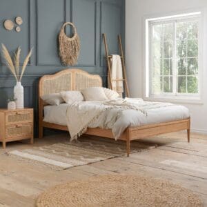 Leonie - Double - Rattan Bed - Boho Style - Oak - Wooden - Low Foot-End - 4ft6 - Happy Beds