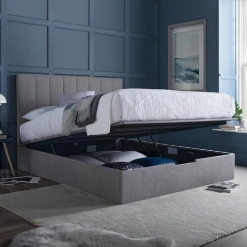 Lincoln Connect - Double - Ottoman Storage Bed - Grey - Fabric - 4ft6 - Happy Beds