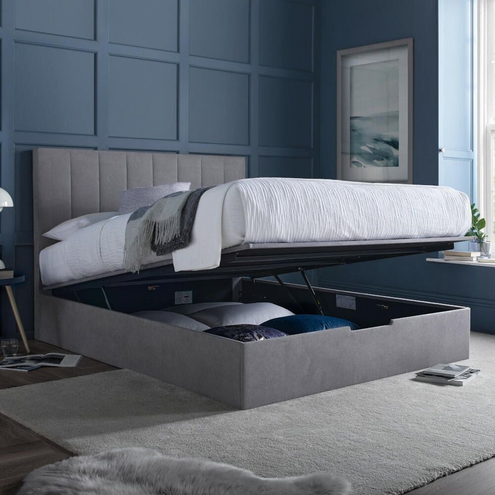 Lincoln Connect - Double - Ottoman Storage Bed - Grey - Fabric - 4ft6 - Happy Beds