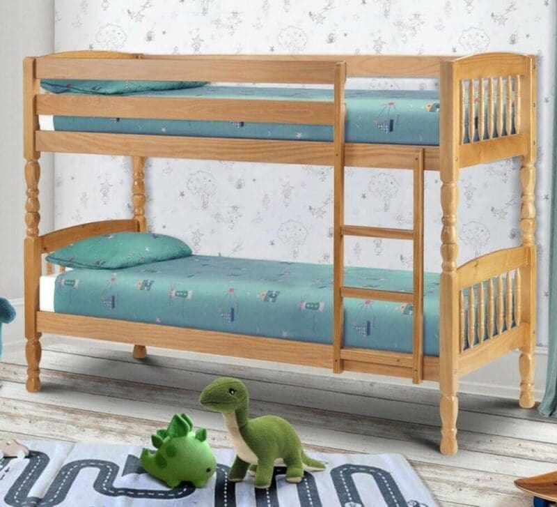 Lincoln - Single - Kids Antique Solid Pine Wooden Bunk Bed Frame - 3ft - Happy Beds