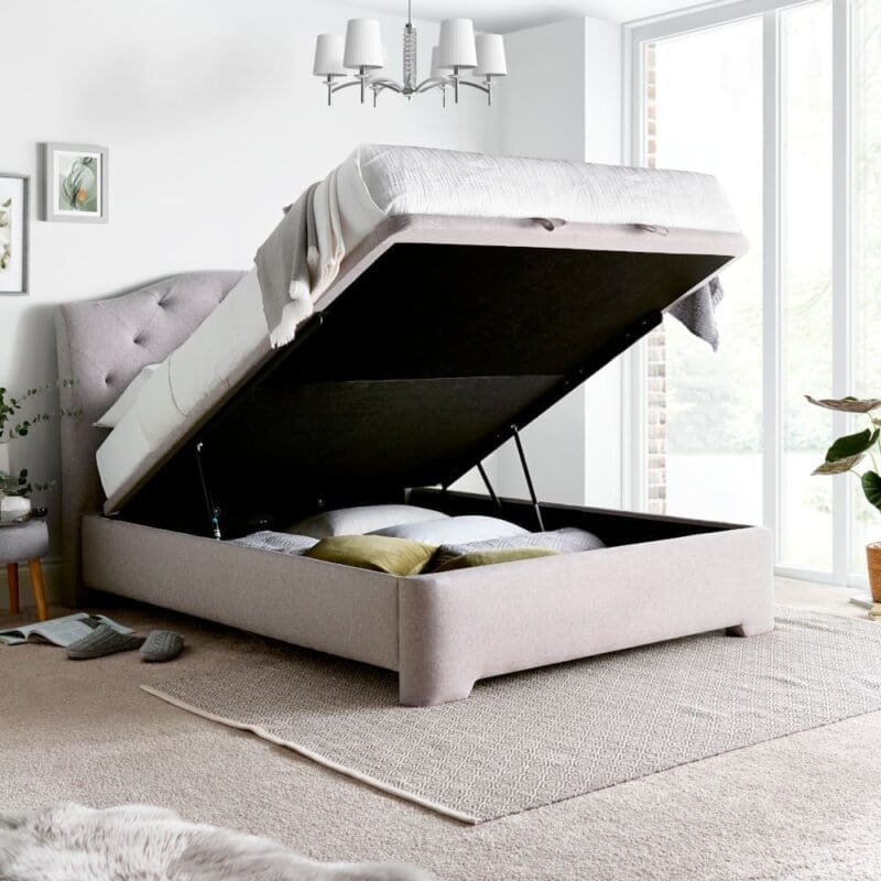 Lindisfarne - King Size - Ottoman Bed -Light Grey - Fabric - 5ft - Happy Beds