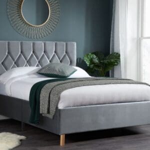 Loxley - Small Double - Grey - Velvet - 4ft - Happy Beds